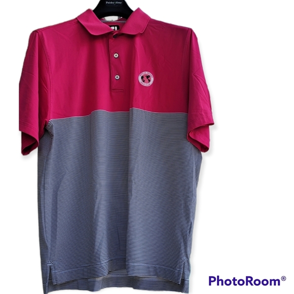 FootJoy FJ Men's Pink & Black Striped Pattern Polo Golf Shirt Large - Picture 3 of 9